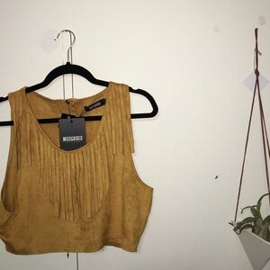 Mustard Fringe Top - Imitation Suede